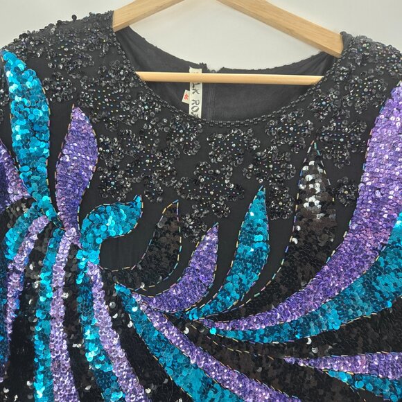 Vintage Silk Road Black Purple Green Formal Evening Gown European Size 46 - Picture 3 of 10